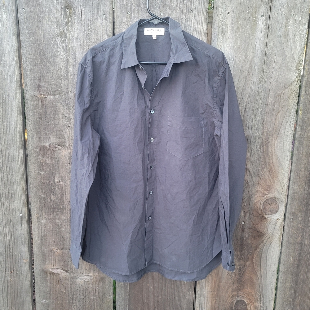 Alex Mill Wash & Go Shirt mens M Black Lightweight Button Up Long Sleeve Pocket